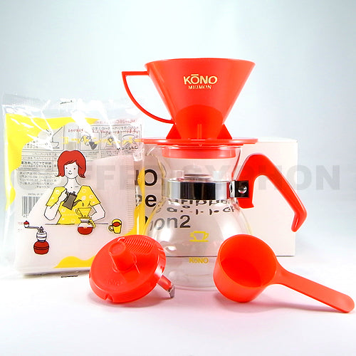 Japan KONO Meimon 2 person coffee dripper set Red ready for sale